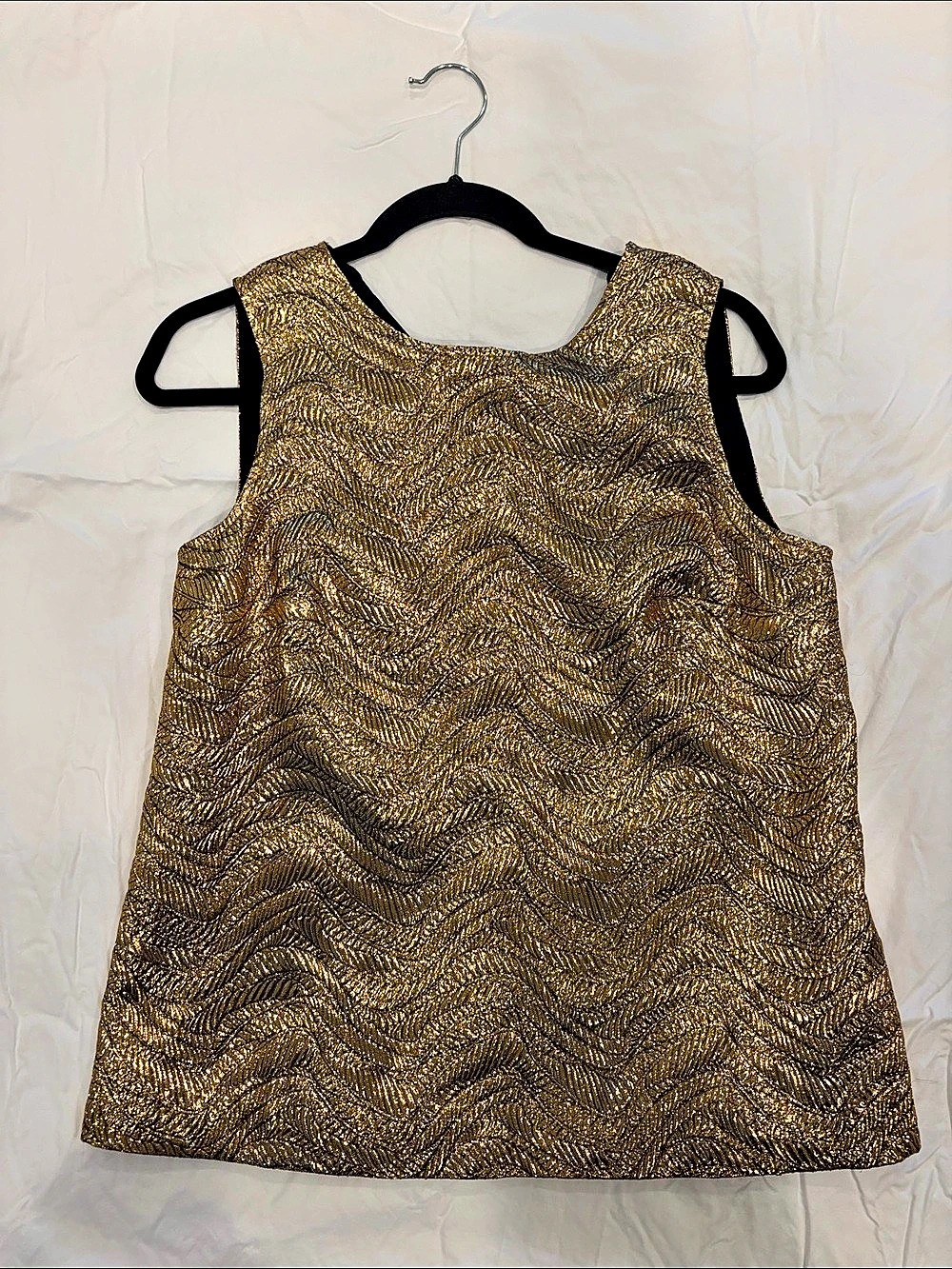 J.Crew Collection Metallic Wave Brocade Back-Bow Top Gold & Black Small Like New